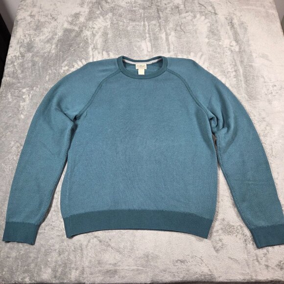 LL Bean Sweater Mens Large Teal Coolmax Blend Performance Birdseye Crewneck - Picture 2 of 7